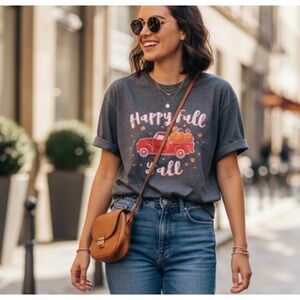 017-018 Happy Fall Y'all Women 2X Turkeys Happy Thanksgiving T-Shirt Red Truck